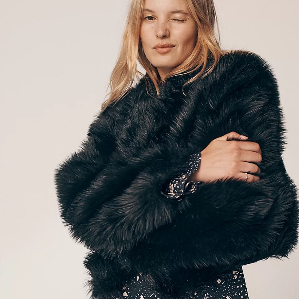 free people faux fur Dark green coat